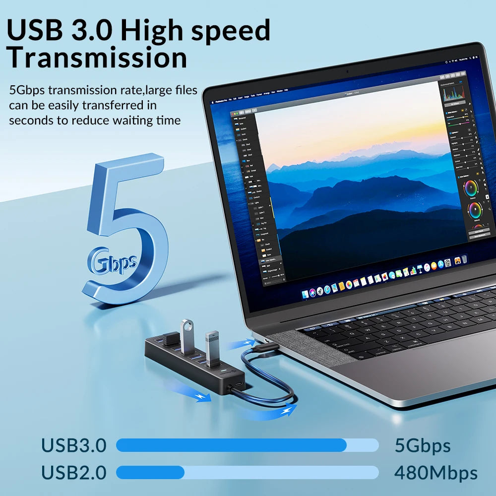 PHIXERO 7 in 1 USB HUB 3.0 Type C 7 Ports Multi Splitter Adapter OTG USB Power Adapter for Macbook Pro 13 Air Mi Pro PC Laptop