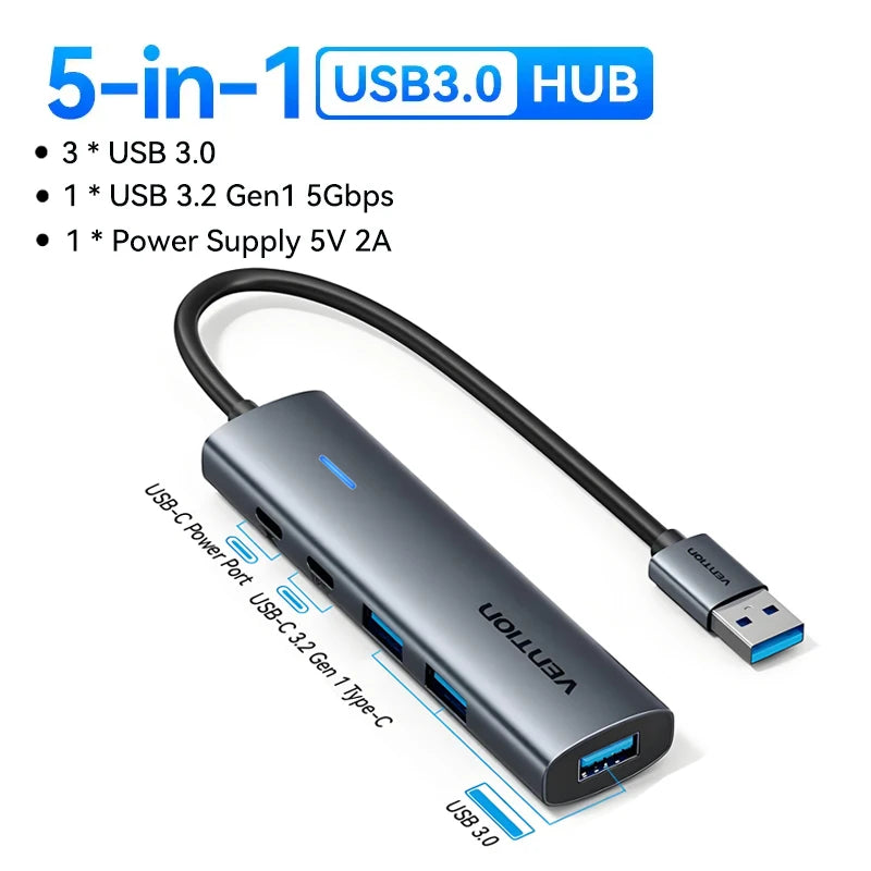 Vention USB C HUB High Speed 4 Ports Type C to USB A 3.0 HUB Splitter Adapter for MacBook Pro iPad iPhone Samsung Lenovo Laptop