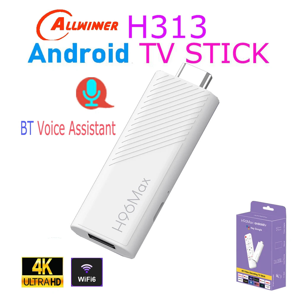 H96 MAX Allwinner H313 Quad Core Android TV Stick 4K HDR Wifi6 BT Voice Assistant Remote Control Media Player Smart TV Box
