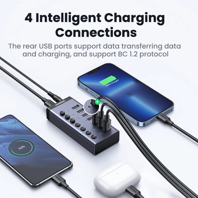 UGREEN USB C Hub 7-Port USB3.0 Splitter with Individual OFF/ON Switch LED Indicator for Desktop PC Laptop USB Ports Extender