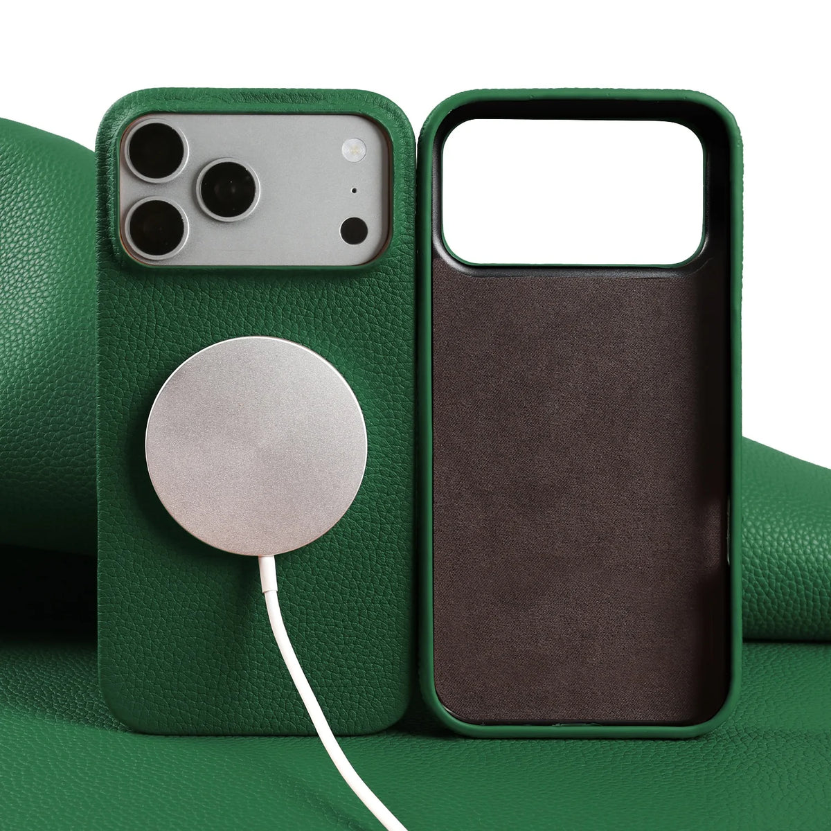 Litchi Genuine Leather Case for iPhone 17 Pro Max 16 15 14 13 12 11 For Magsafe Luxury Genuine Leather Handmade Phone Cover