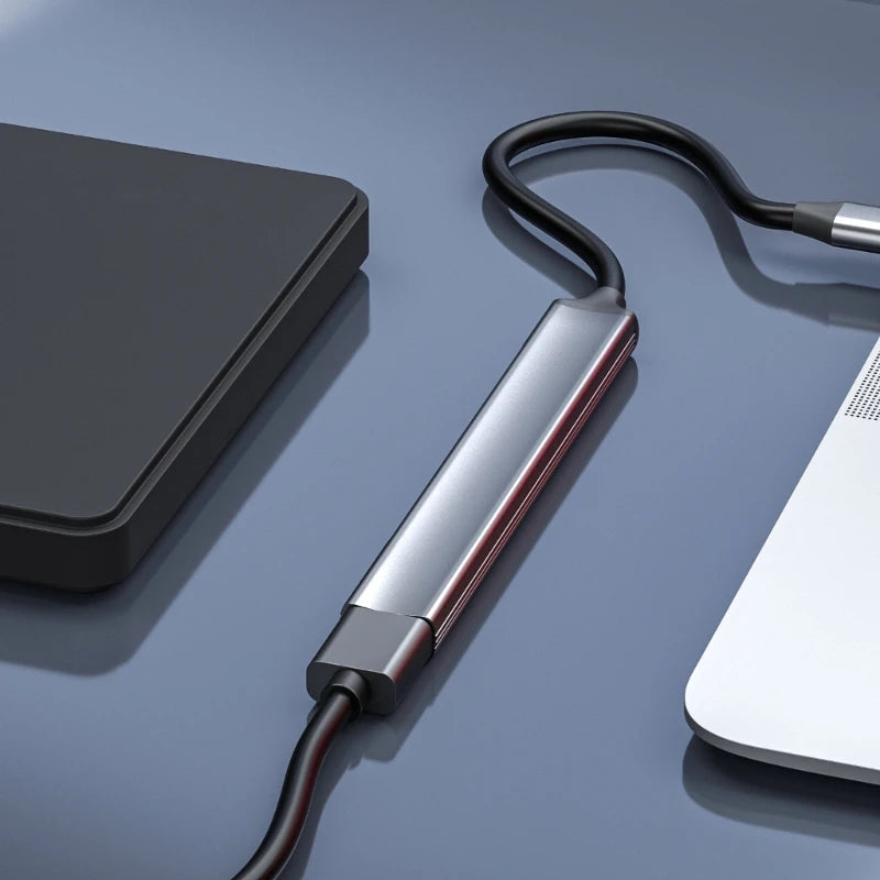 Aluminum Alloy 5 in 1 Type C Hub with PD 60W Charging,2xUSB2.0 USB3.0 USB C 10Gbps for Laptops, Desktops, and Mobile Devices