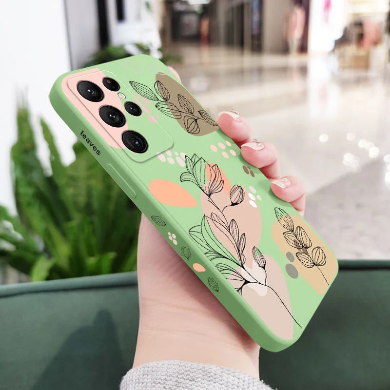 Abstract Plants Phone Case For Samsung Galaxy S25 S24 S23 S22 S21 S20 Ultra Plus FE S10 S9 S10E Note 20 Ultra 10 9 Plus Cover