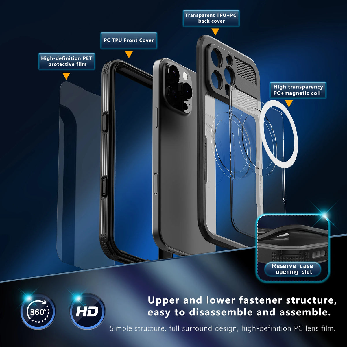 360 Degree Fully Protected Shock, Dust, and Snow Resistant IP68 Waterproof Phone Case Suitable for iPhone 16 Pro Max