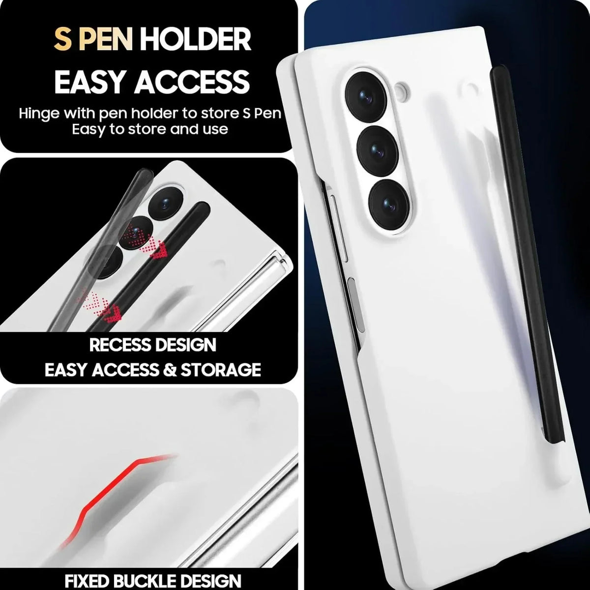 NEW For Samsung Galaxy Z Fold 7 6 5 Premium Cases With S Pen and S Pen Holder Solid Color Built-in Screen Protector Matte Cover