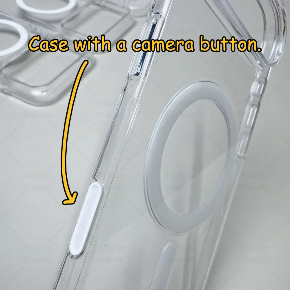 Original Magnetic Clear Case For iPhone 17 16 15 14 13 12 Pro Max Camera Control Transparent Cover For Magsafe Wireless Charging