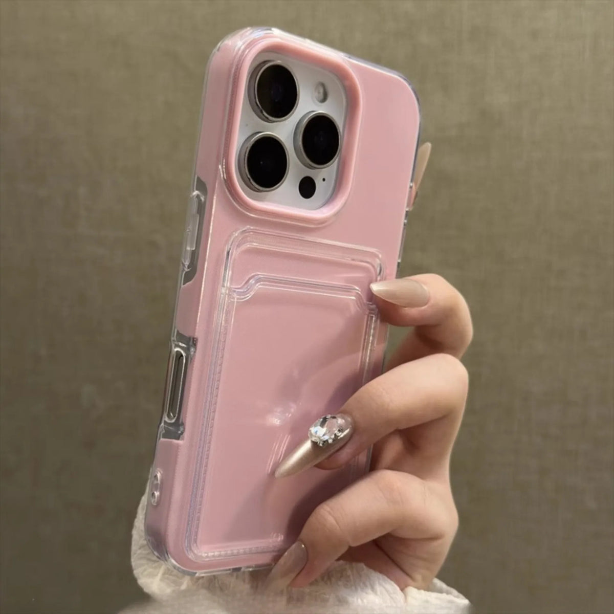 Luxury 2in1 Card Bag Holder Phone Case For iPhone 17 16 15 14 13 12 Pro Max Candy PC Wallet Shockproof Silicone Soft Clear Cover
