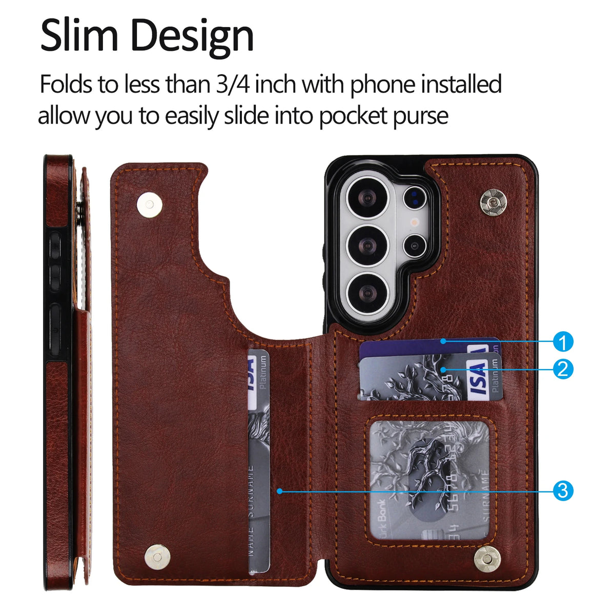 Wallet Double Button Flip Leather Case For Samsung Galaxy S26 Ultra S25 Edge S24 FE S23 A15 A16 A17 A26 A35 A36 A53 A54 A55 A56