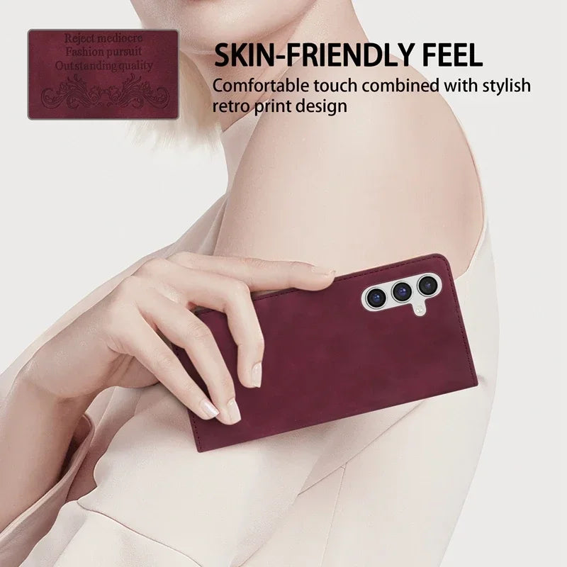 Wallet Skin Friendly Flip Leather Case For Samsung Galaxy S26 Ultra S25 Edge S24 Plus S23 FE A15 A16 A17 A26 A35 A36 A54 A55 A56