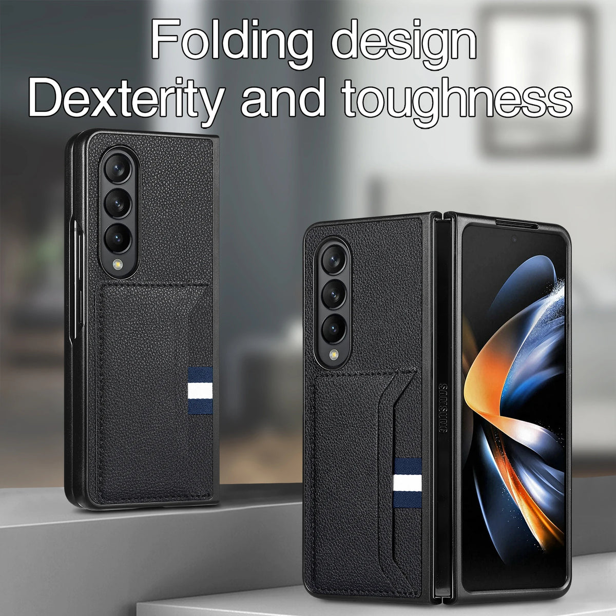 Leather Card Slot Folding Case for Samsung Galaxy Z Fold 8 ultra 7 6 5 4 fold8 fold7 fold6 fold5 Fold3 Fold4 Fold 3 2 Fold2 Capa