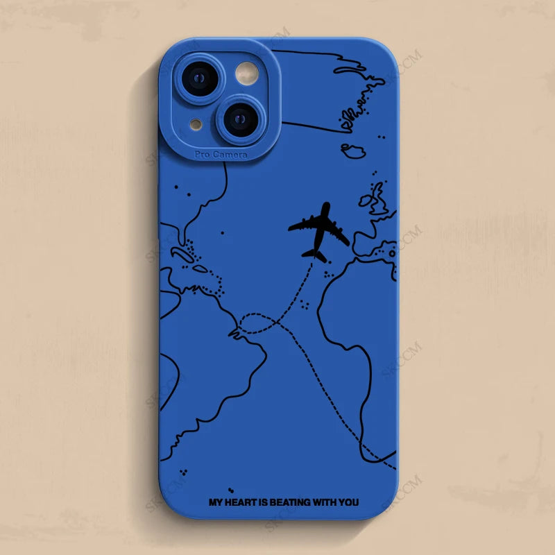 Travel-nspired Airplane Route Desian Phone Case For iPhone 17 16 15 14 13 12 11 Pro Max Mini 8 7 Plus XR XS Soft Silicone Covers