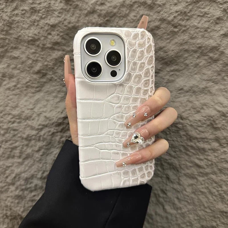 For iPhone 17 Pro Max 16 E 13 14 Plus 11 12 15 Pro Max XR X XS Luxury Crocodile Grain Leather Gradient Hard PC Shockproof Case