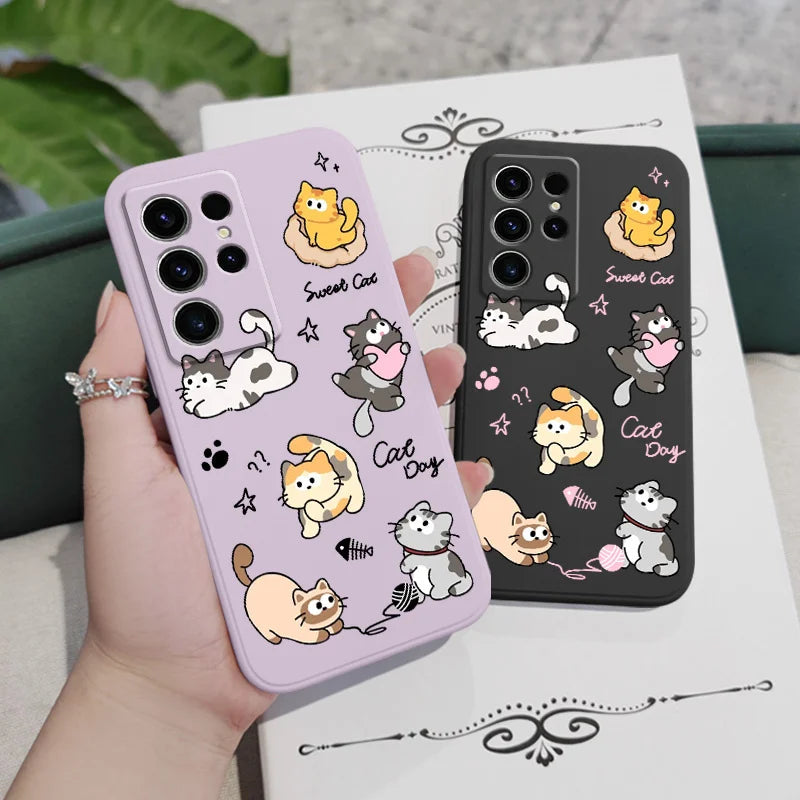 Cat String Ball Phone Case For Samsung Galaxy S25 S24 S23 S22 S21 S20 S10 S10E Ultra Plus FE Note 20 Ultra 10 Plus Cover