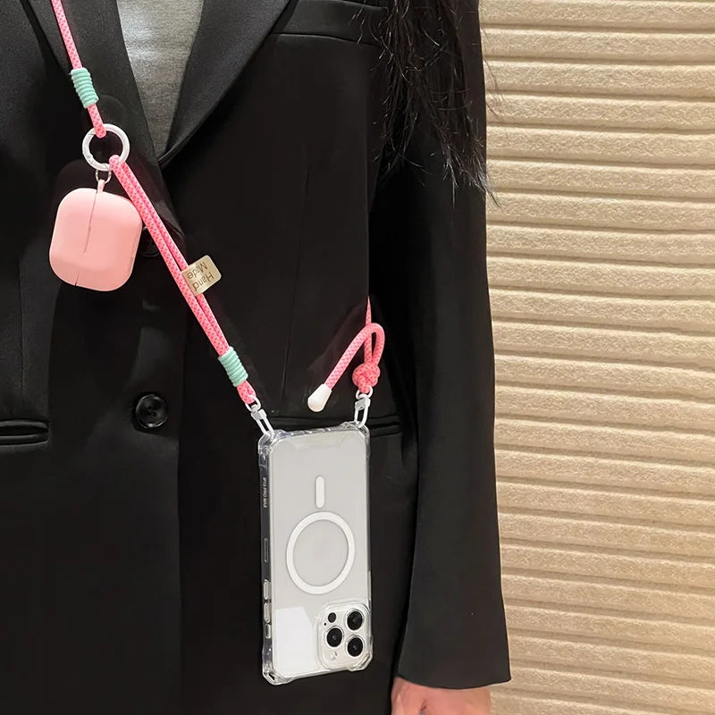 Crossbody Lanyard For Magsafe Magnetic Wireless Charge Case For iPhone 17 16 15 14 13 12 11 Pro Max Shockproof Clear Cover Funda