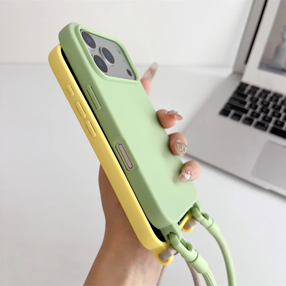 Official Lanyard Case For iPhone 17 Pro Max 14 12 11 13 15 16 Plus 17 Air Shockproof Candy Crossbody Neck Cord Strap Soft Cover