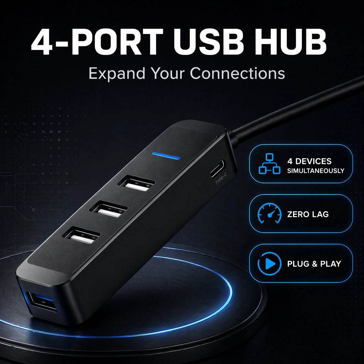 4 Port USB 2.0 Hub 5V 2A Powered USB Splitter 1M 3M 5M 10M 15M Long Cable Multi USB Port Extender for Laptop External Hard Drive
