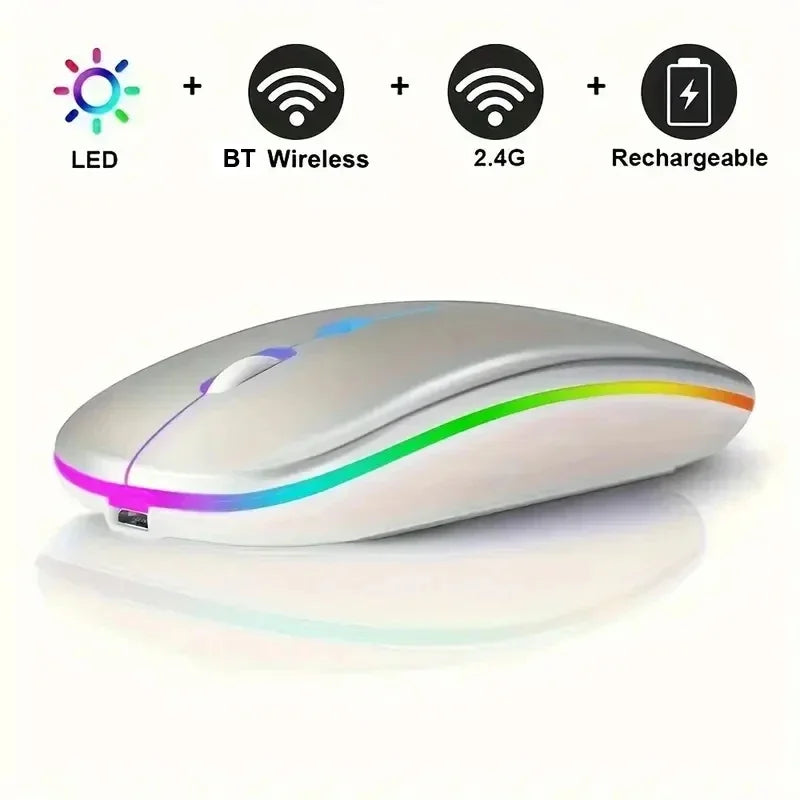 Rechargeable Bluetooth-compatible Wireless Mouse with 2.4G USB RGB Mouse for Computer Laptop Tablet PC Macbook Gaming Mouse Game