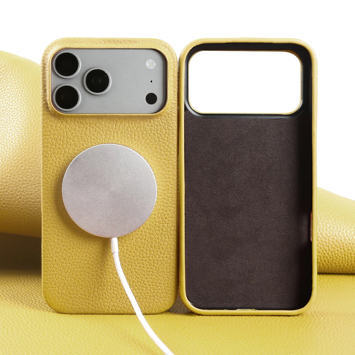 Litchi Genuine Leather Case for iPhone 17 Pro Max 16 15 14 13 12 11 For Magsafe Luxury Genuine Leather Handmade Phone Cover