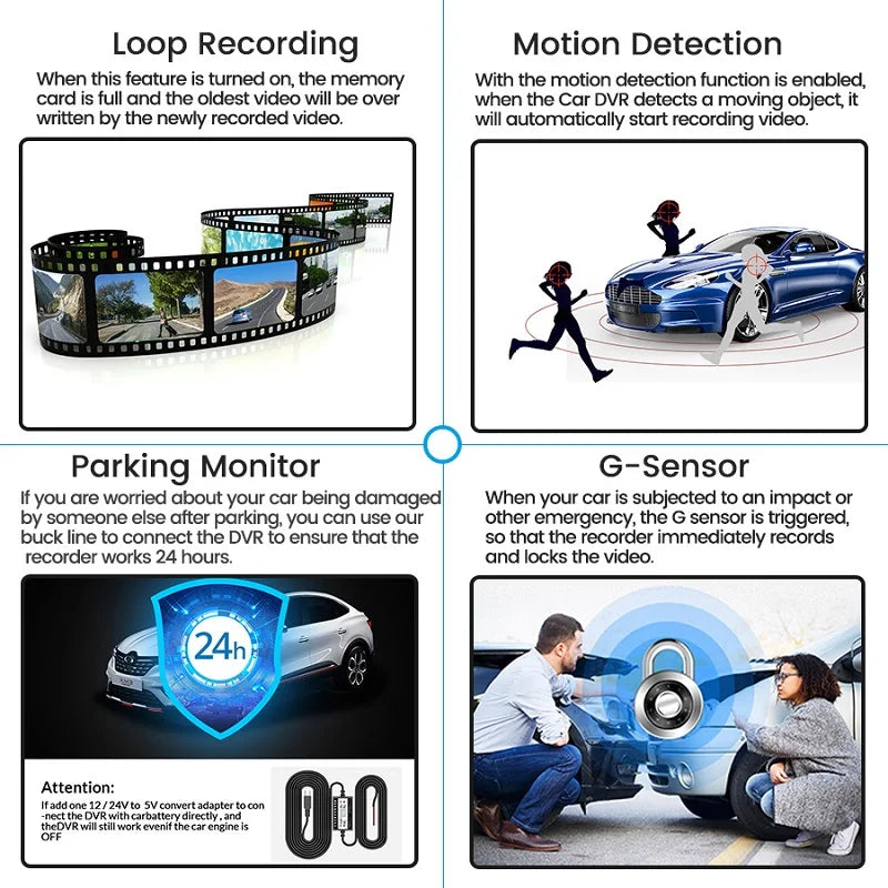 E-ACE 1080P Car DVR B12 Dash Cam Touch Sensitive Dash Camera WDR G Sensor Night Vision Optional Rear Lens Hidden Dashcam