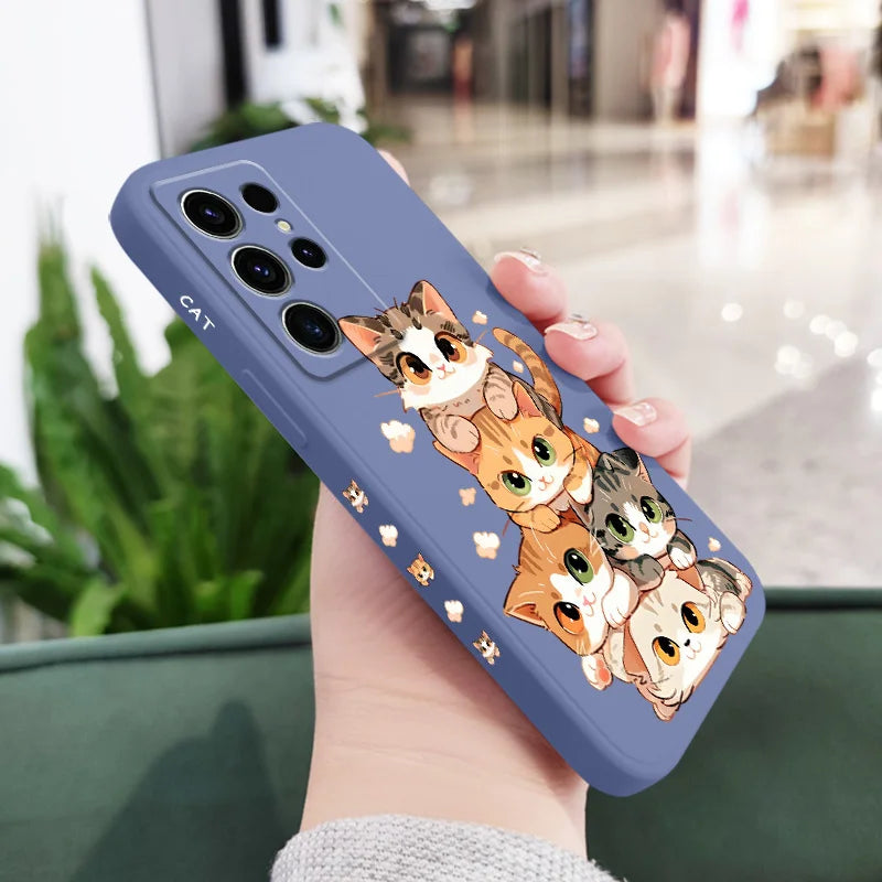 Cute Soft Cat Phone Case For Samsung Galaxy S25 S24 S23 S22 S21 S20 S10 S10E Ultra Plus FE Note 20 Ultra Plus Cover