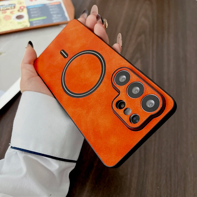 Vintage Leather Magnetic For Magsafe Case For Samsung Galaxy S26 S25 S24 S23 S22 Ultra Plus FE S25ultra S24Ultra S26Ultra Cover