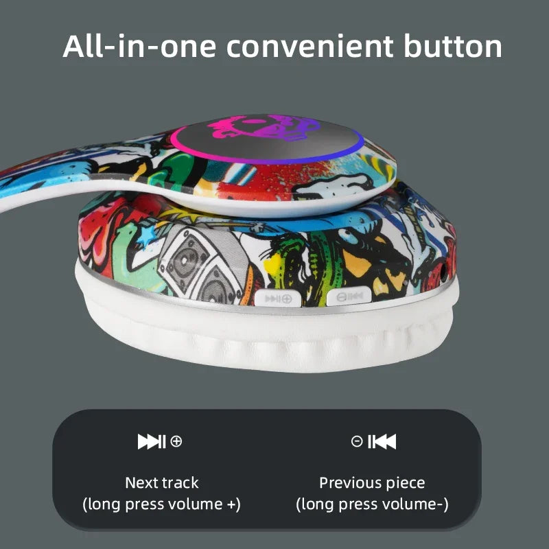 Graffiti Bluetooth Headphones Wireless LED Light Game Doodle Wireless Headsets With Mic For Kids Boy Girl Gift Support TF Card