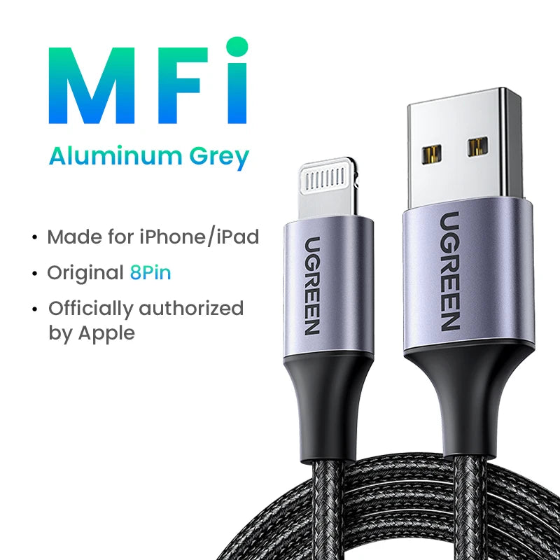 UGREEN MFi USB Lightning Cable for iPhone 2.4A Fast Charging USB A to Lighting Cables for iPad iPhone 11 13 12 14 Pro Max Cable