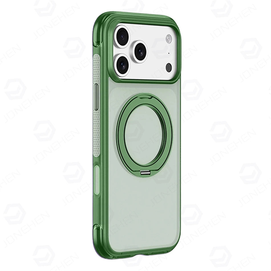 For Magsafe Anti-knock Airbag Matte Translucent Case For iPhone 16 17 18 Pro Max Rotate Magnetic Bracket Shockproof Armor Cover