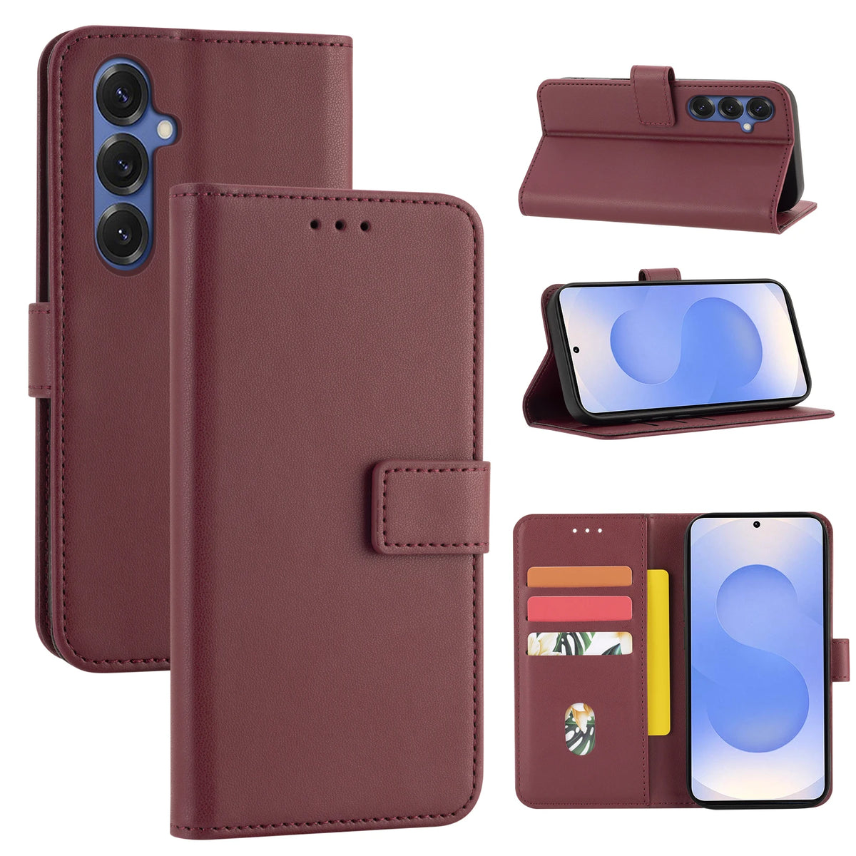 For Samsung S26 Series Protective Case S25/S24/S23/S22/S21/S20Fe Flip Wallet Protective Case with Card Slot Faux Leather Phone Case