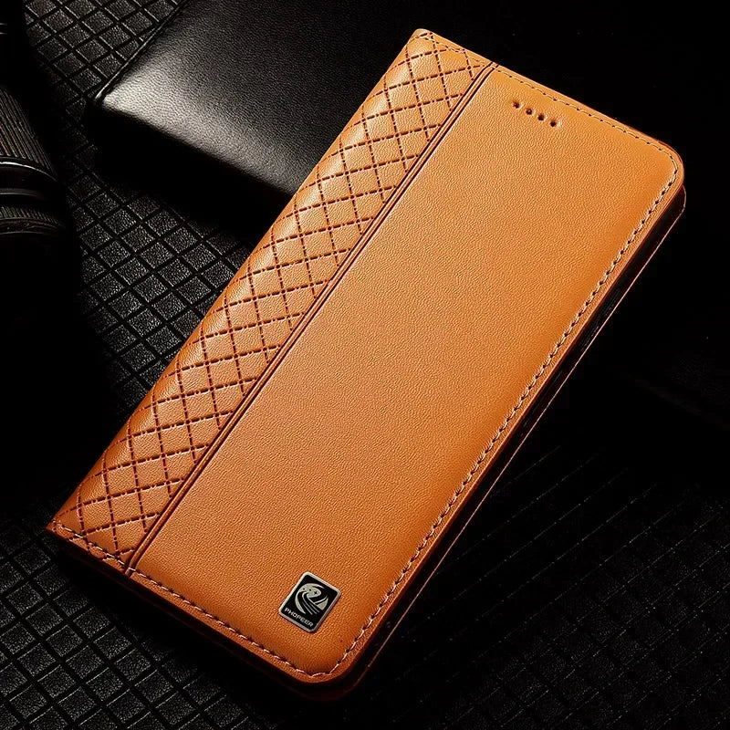 Flip Case For APPLE iPhone 17 17Pro Air Pro Max Genuine Leather Magnetic Cover Luxury Cowhide Grid Pattern Wallet Cases Covers
