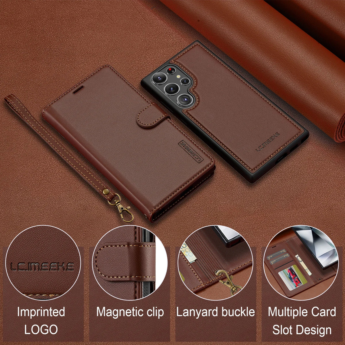Leather Case for Samsung Galaxy S26 S25 Edge S24 Ultra S23 S22 Plus S21 FE A17 A16 A36 A56 A15 A35 A55 Magnetic Flip Wallet