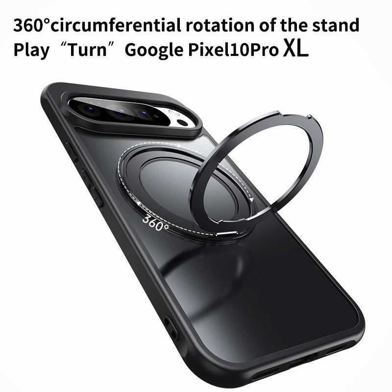 Transparent Phone Case for Google Pixel 10 Pro XL 9A 8A Protective Case Magnetic Rotate Bracket MagSafe Shock Proof Cover