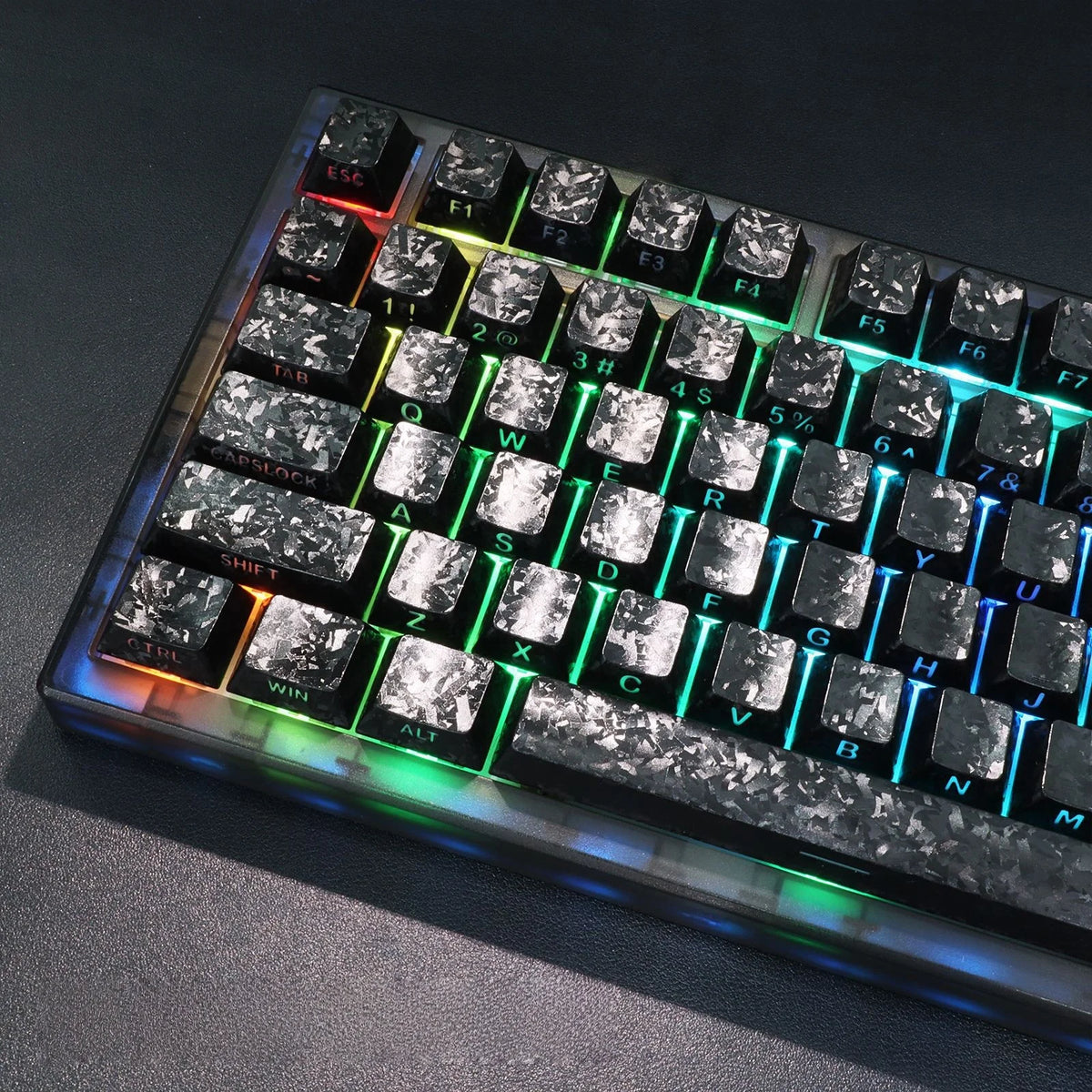 Forged Carbon Matte Double Shot PBT Keycaps Cherry Profile Side Print RGB Backlit Key Caps for MX Switches Mechanical Keyboard