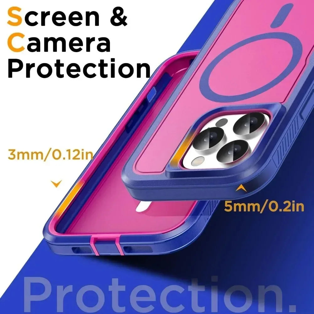 Premium Heavy Duty OTT Magnetic Armor Case For iPhone 18 17 16 15 14 Plus 13 Pro Max Anti-Slip Grip Charging Protect Cover Box