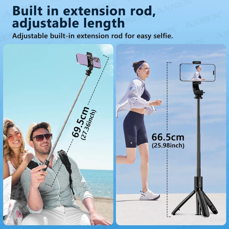 AXNEN L21 Phone Selfie Stick Cellphone Tripod with Extension Rod Bluetooth Remote Control for Android IOS Smartphone Shoot Vlog