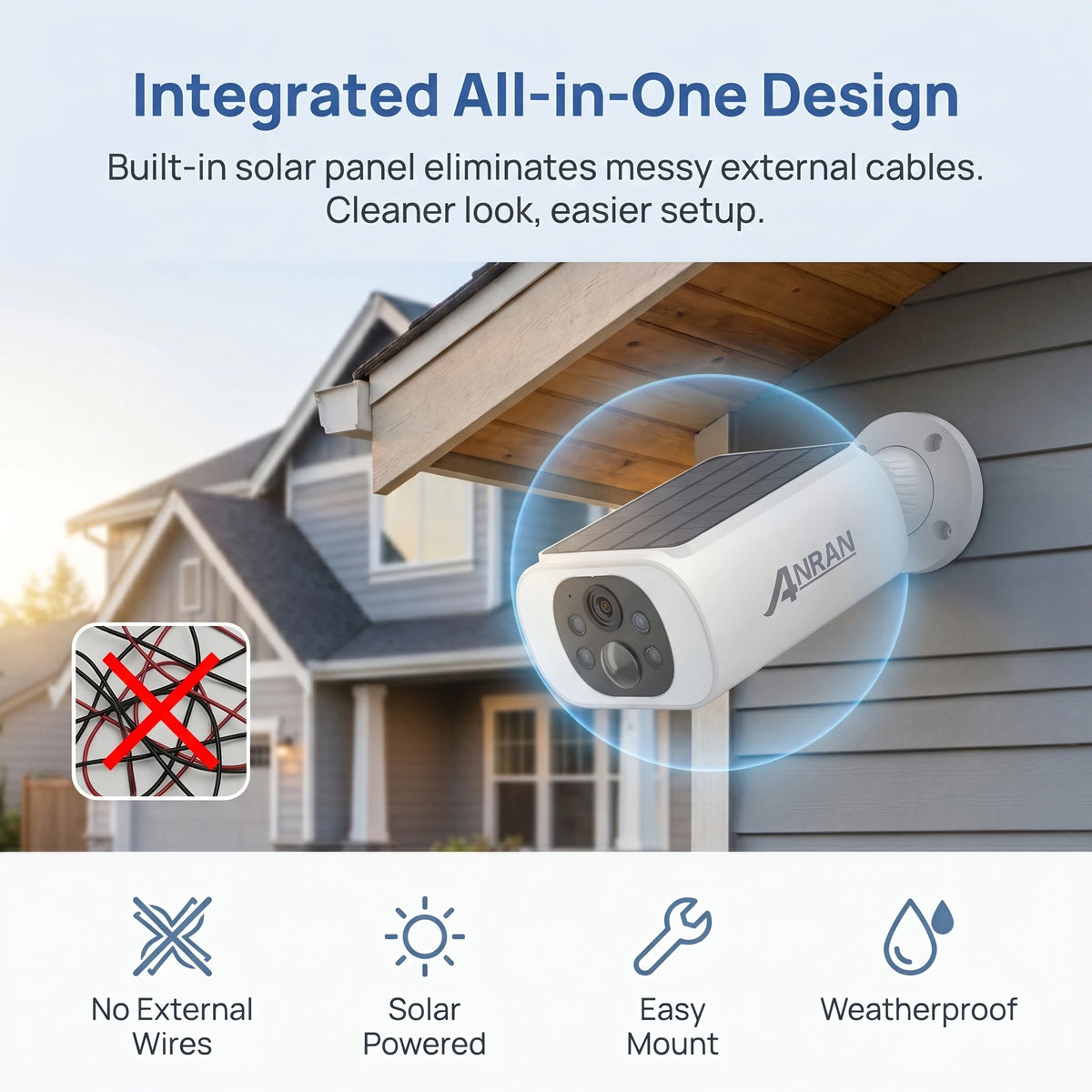 ANRAN 2K Wireless Solar Camera Outdoor Surveillance Integrated Battery Wifi Camera Humanoid Detection Flash Alarm Night Vision