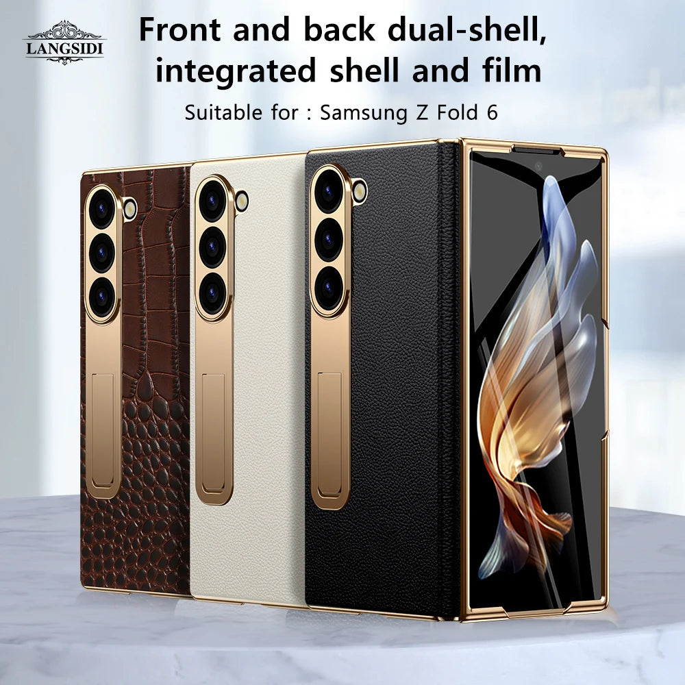 For Samsung Z Fold 7 6 5 4 3 8 Fold8 ULtra Genuine Leather Magnetic Hinge Full Phone Case Holder Kickstand Shockproof Cover