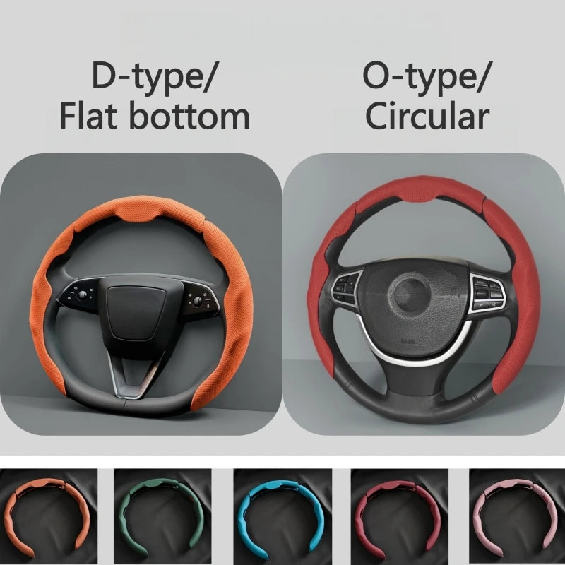 3Pcs Perforated Leather Breathable Anti-Slip Sweat-Absorbing Universal Car Steering Wheel Cover Auto Accessories