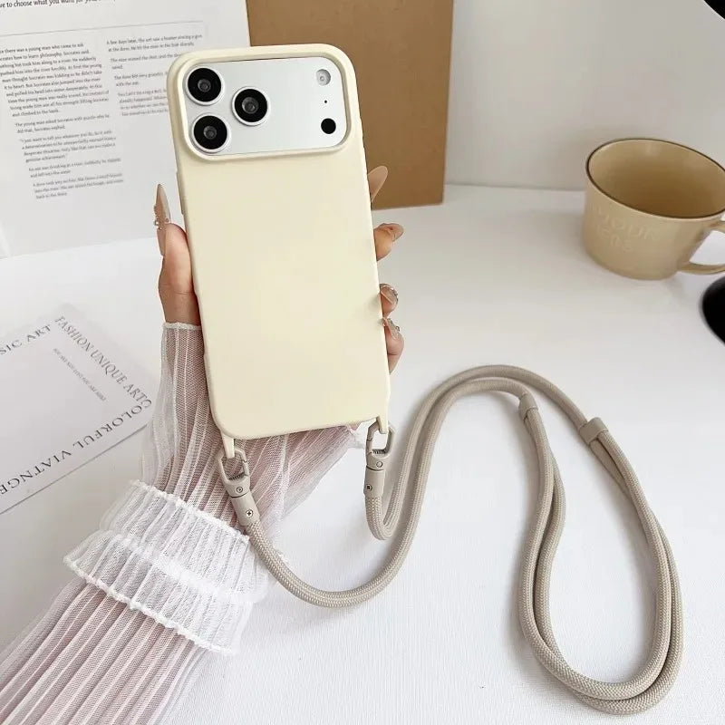 Original Silicone Lanyard Phone Case For iPhone 17 16 15 14 13 Pro Max 17Pro 16Pro Air Shockproof Crossbody Cord Strap Cover