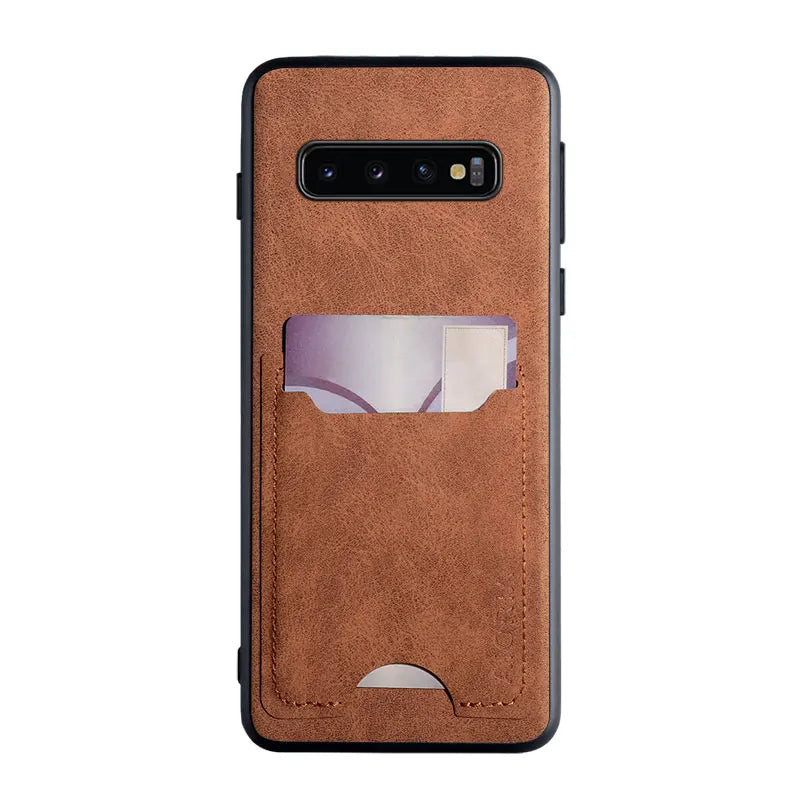 Premium Leather Card holder Case for Samsung Galaxy S10 S10e S9 Plus Lite Scratch-Resistant Solid Color Pocket Holder Cover