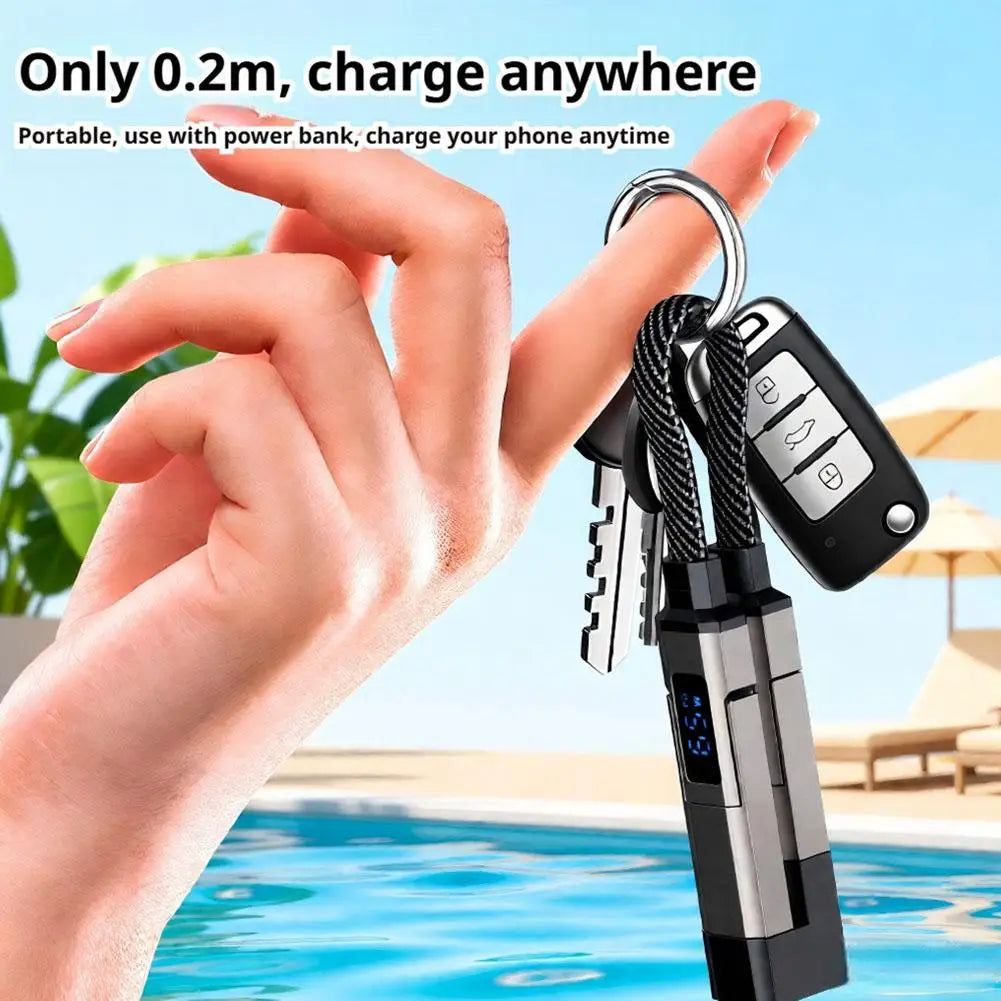 1/2PCS 4 in 1 65W Keychain Charging Cable USB C with V/A/W Display Type C for Apple Portable Cord for IPhone/iPad/Samsung/Laptop