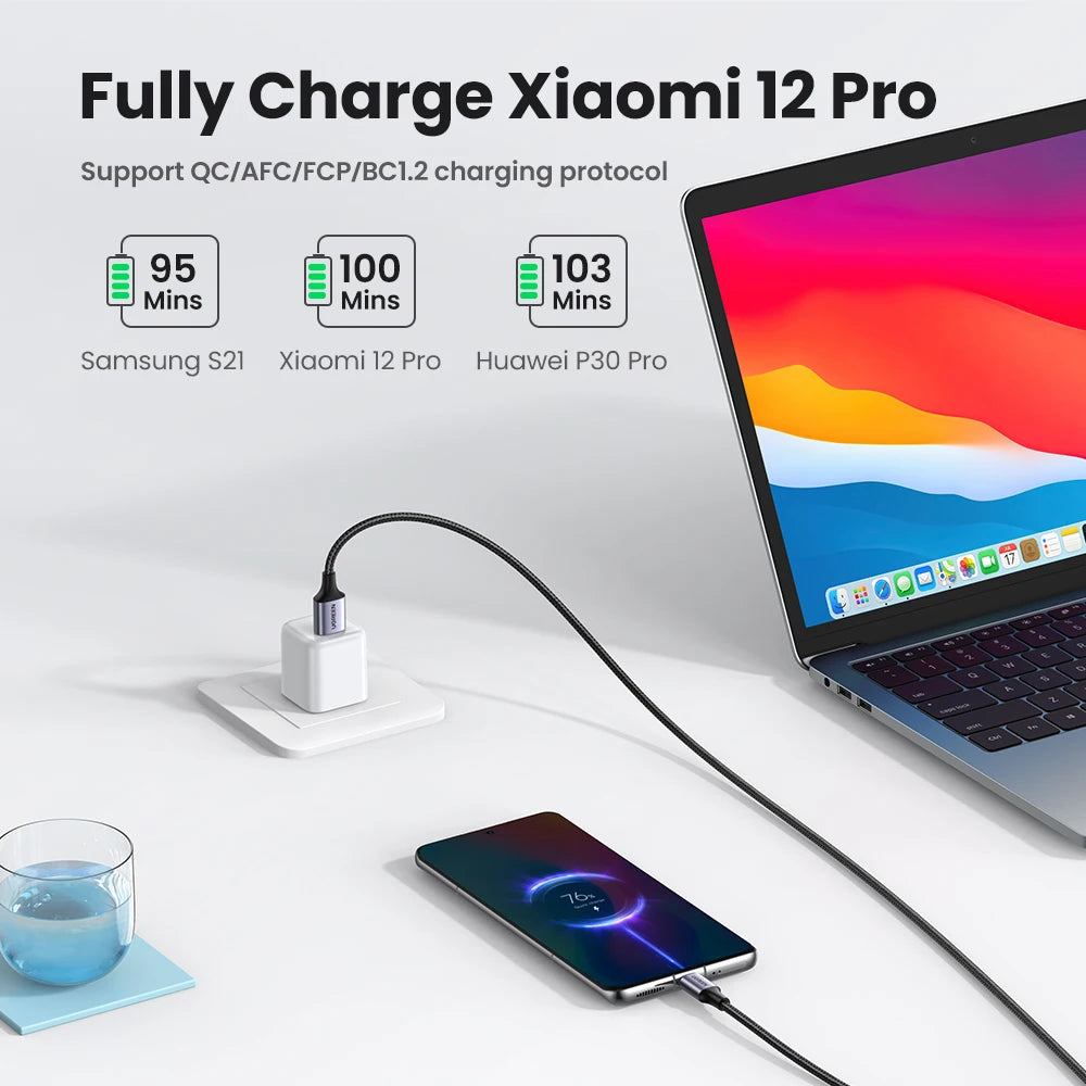UGREEN 3A USB Type C Cable for iPhone 17 16 Xiaomi Poco Samsung USB-C Charging Wire USB2.0 Data Cord Carplay 0.25/0.5/1/1.5/2/3M