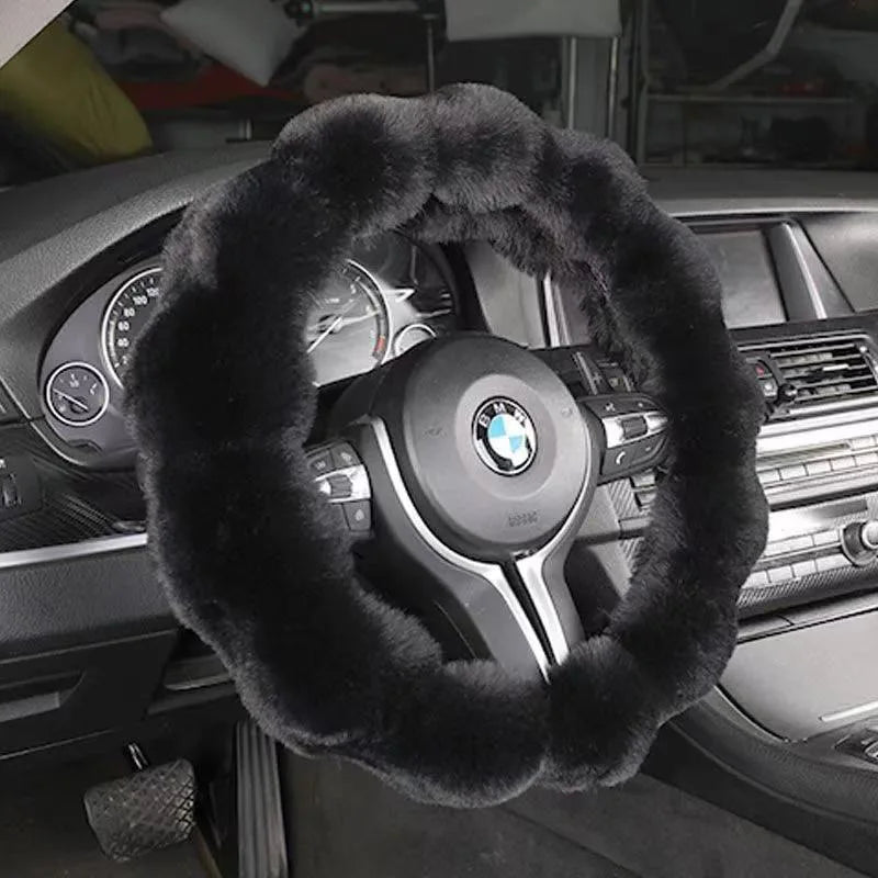 Plush Car Steering Wheel Cover Winter Universal Soft Fluffy Handbrake Shift Cover Auto Interior Accessories for Men Women Warm