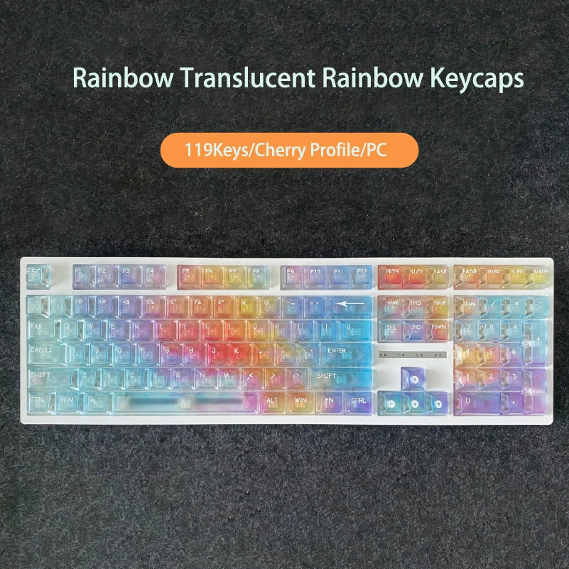 Rainbow Shine Through PC Keycap Set 119 Keys Cherry Profile for RGB MX Switch Mechanical Keyboard