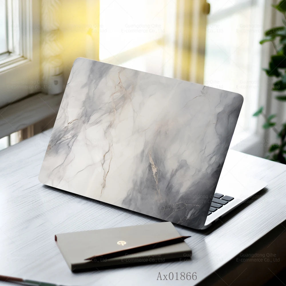 2 Pcs Light Grey Marble Laptop Skin Full Cover Decal for MacBook Laptops Waterproof PC Keyboard Skin Ornamental Decor
