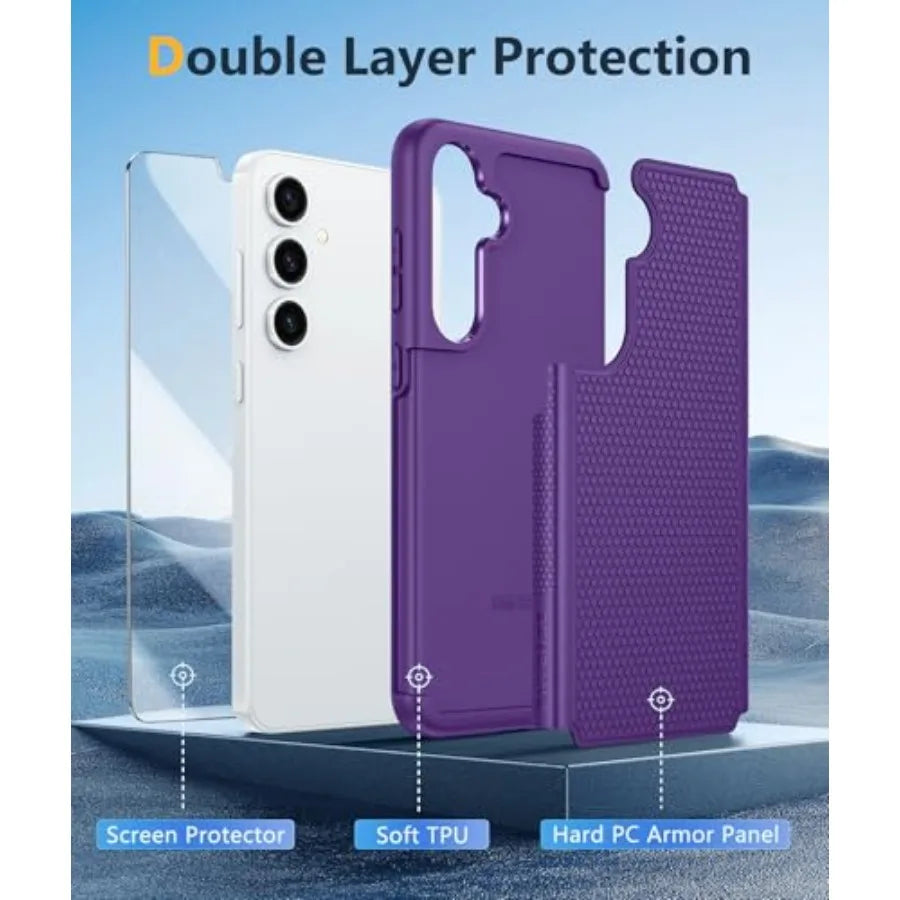 for Samsung Galaxy S25 Case: Dual Layer Heavy Duty Cell Phone Protective Cover Shockproof Rugged with Non-Slip Textured - Milit