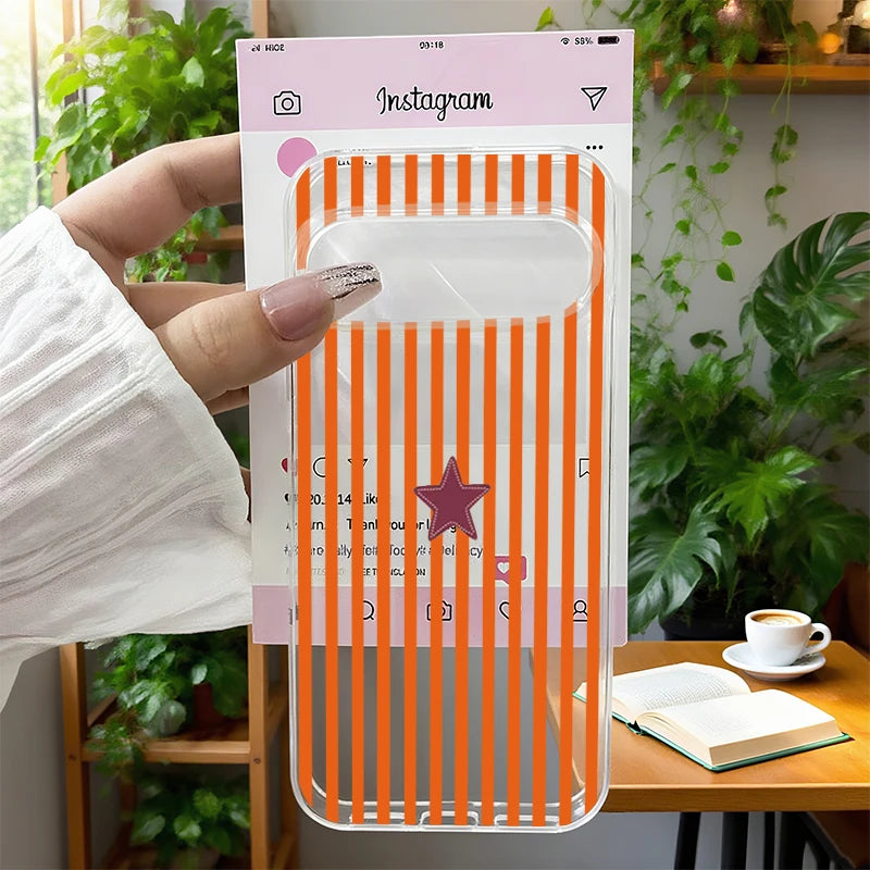 Simple Cute Pink Blue Plaid Star Phone Case for Google Pixel 10 Pro XL 9 8A 9 8 Pro 7 6A 5G INS Stripes Design Clear TPU Cover
