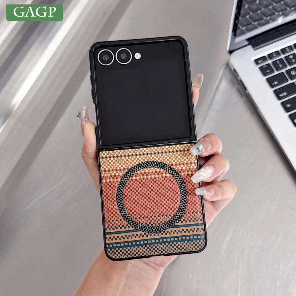 Business Color Blocking PU Leather for Magsafe Case For Samsung Galaxy Z Flip 8 7 FE 6 5 4 3 Magnetic Shockproof Hard PC Cover