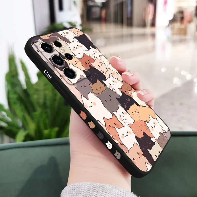 Stacking Cat Phone Case For Samsung Galaxy S25 FE S24 S23 S22 S21 S20 Ultra Plus Note 20 Ultra 10 Plus Cover