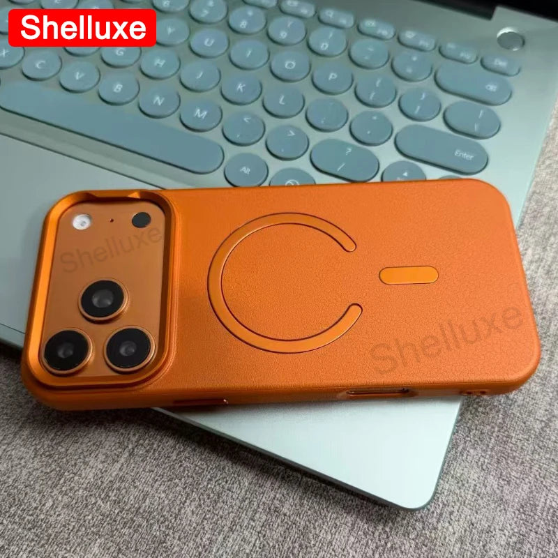 For IPhone17 Pro Max Leather Magnetic Phone Case Shelluxe For iPhone 17 Air 16 15 14 13 12 Pro Max Cases Lens Metal-Frame Cover